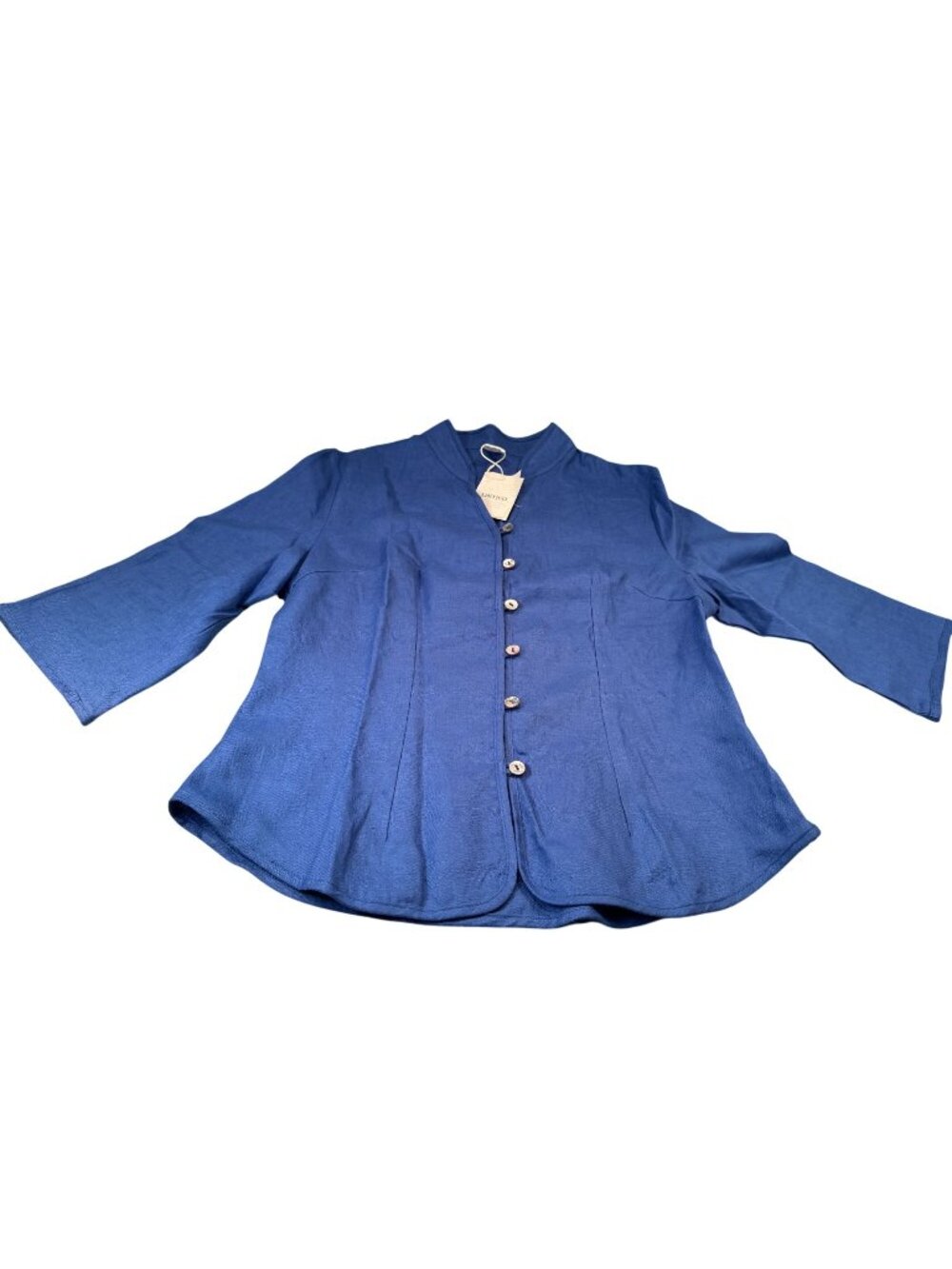 Lintico Amelia Linen Blouse Womens Mandarin Collar Button Shirt 3/4 Sleeves Bell